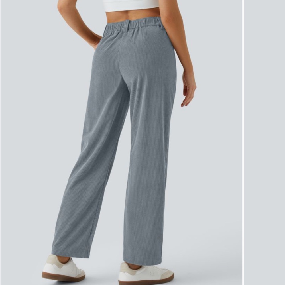 NWT Halara Mid Rise Zipper Pocket Corduroy Casual Pants Cloud Gray Blue Size L - Picture 2 of 7